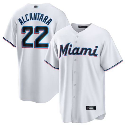 M.Marlins #22 Sandy Alcantara Player White Replica Baseball Jerseys