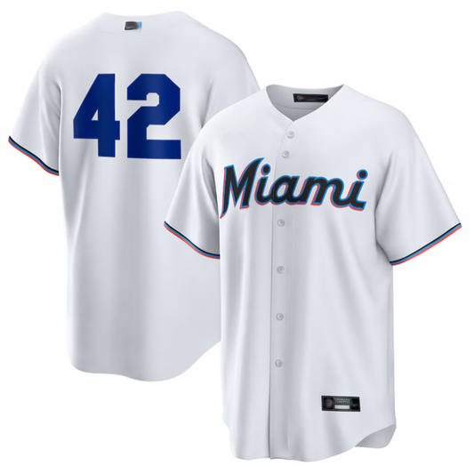 M.Marlins #42 Player White Home 2025 Jackie Robinson Day Replica Baseball Jerseys