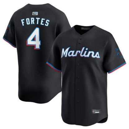 M.Marlins #4 Nick Fortes Player Black Home Limited Baseball Jerseys