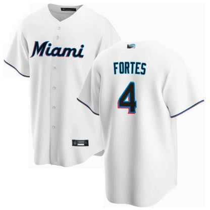 M.Marlins #4 Nick Fortes Player White Home Replica Game Baseball Jerseys