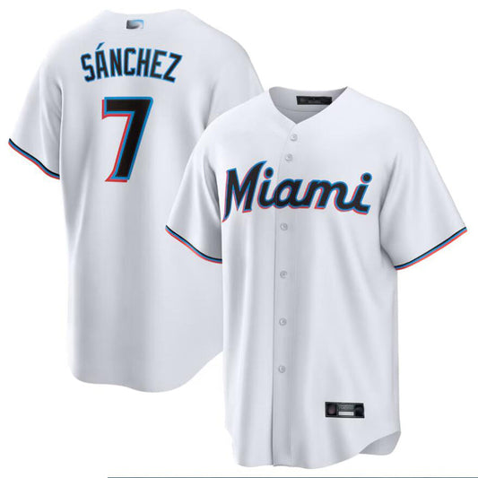 M.Marlins #7 Jesus Sanchez Player White Home Replica Baseball Jerseys