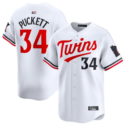 M.Twins #34 Kirby Puckett Player White Home Limited Baseball Jerseys