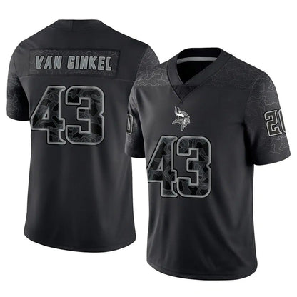 MN.Vikings #43 Andrew Van Ginkel Player Black REFLECTIVE Limited Football Jerseys