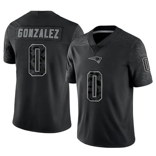 NE.Patriots #0 Christian Gonzalez Player Black Reflective Limited Foothball Jerseys