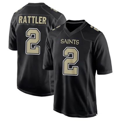 NO.Saints #2 Spencer Rattler Player Carbon Black Fashion Game Football Jerseys