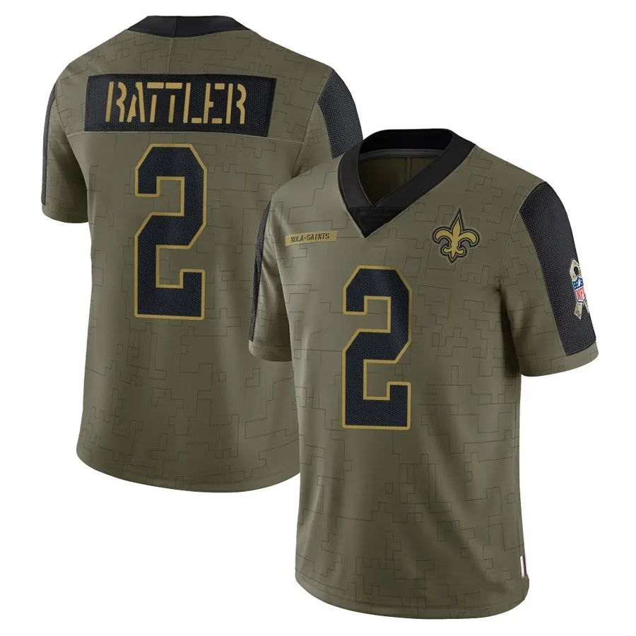NO.Saints #2 Spencer Rattler Player Salute To Service Olive Football Jerseys