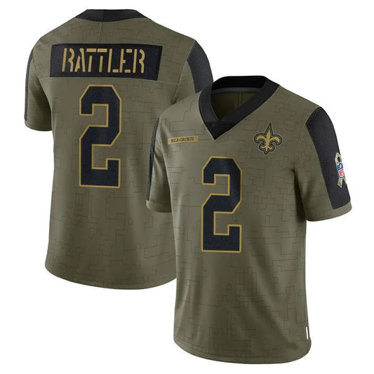 NO.Saints #2 Spencer Rattler Player Salute To Service Olive Football Jerseys