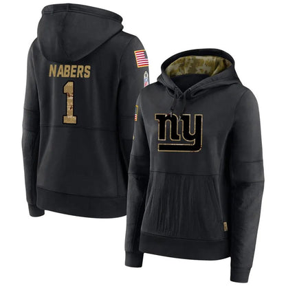 NY.Giants #1 Malik Nabers Player Black Salute to Service Hoodies Football Jerseys