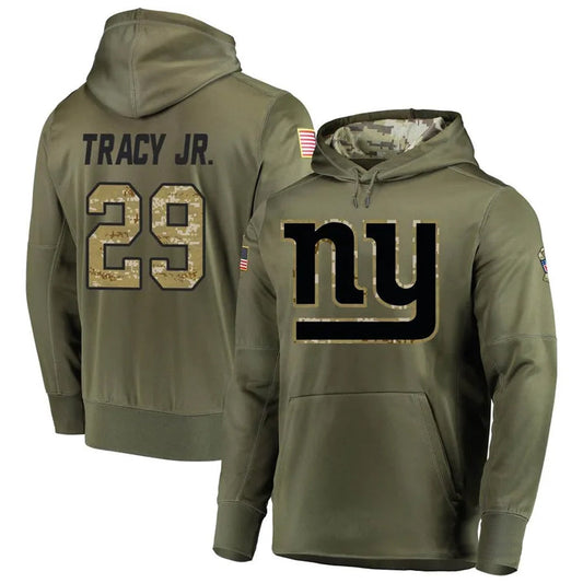 NY.Giants #29 Tyrone Tracy Jr. Player Olive Salute to Service Hoodies Football Jerseys