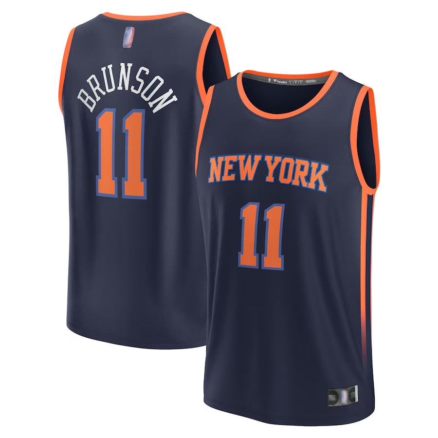 NY.Knicks #11 Jalen Brunson Player Fanatics Navy Fast Break Replica Statement Edition Basketball Jerseys