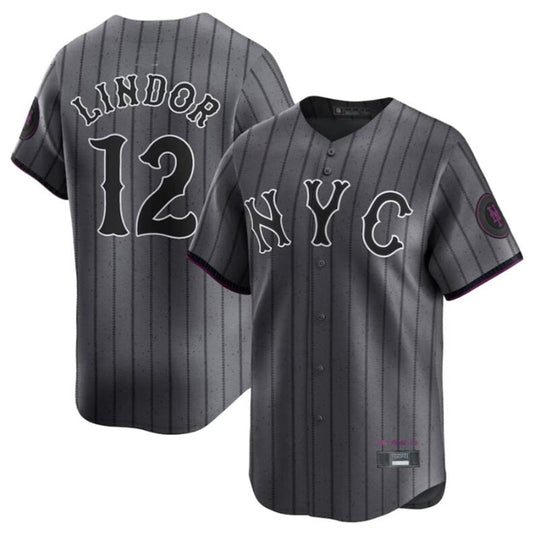 NY.Mets #12 Francisco Lindor Graphite City Connect Limited Player Stitches Baseball Jerseys