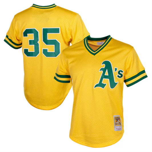 Athletics #35 Rickey Henderson Player Mitchell & Ness Yellow Cooperstown Baseball Jerseys