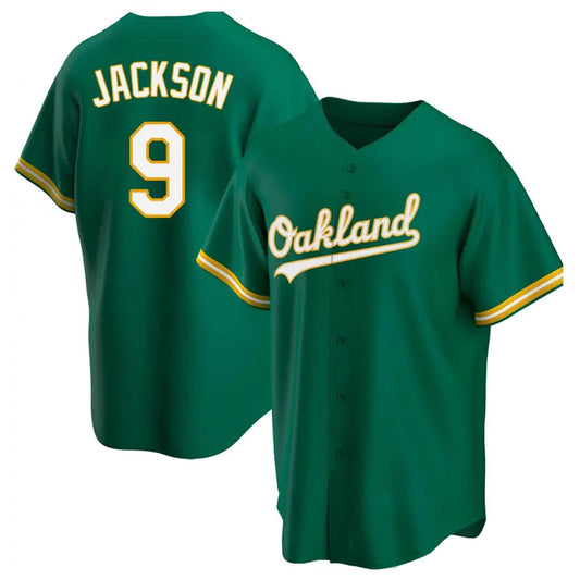 Athletics #9 Reggie Jackson Player Green Replica Kelly Game Baseball Jerseys