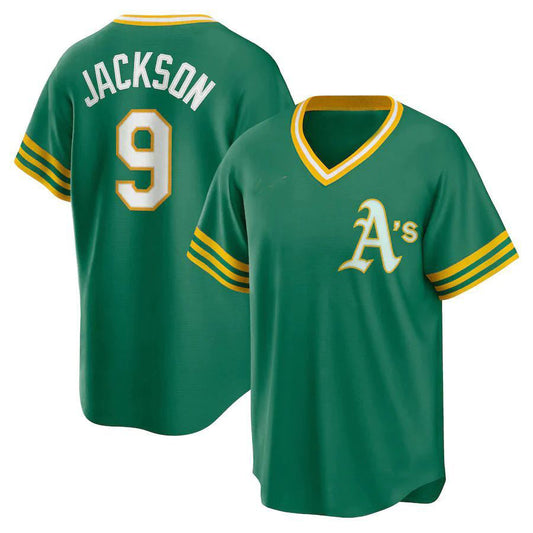 #9 Reggie Jackson Player Athletics Green Road Cooperstown Collection Baseball Jerseys