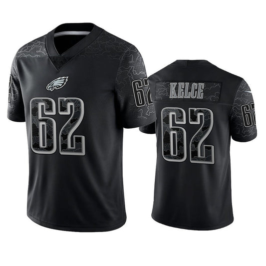P.Eagles #62 Jason Kelce Player Black REFLECTIVE Limited Football Jerseys