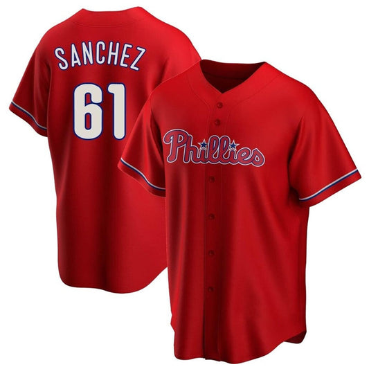 P.Phillies #61 Cristopher Sanchez Player Red Replica Game Baseball Jerseys