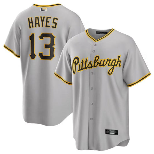 P.Pirates #13 Ke'Bryan Hayes Player Gray Replica Game Baseball Jerseys
