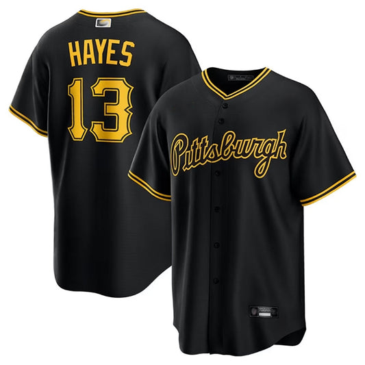 P.Pirates #13 Ke'Bryan Hayes Player Replica Game Black Baseball Jerseys