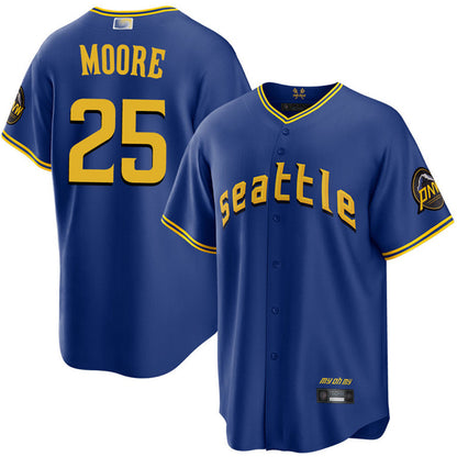 S.Mariners #25 Dylan Moore Player Royal Replica Baseball Jerseys