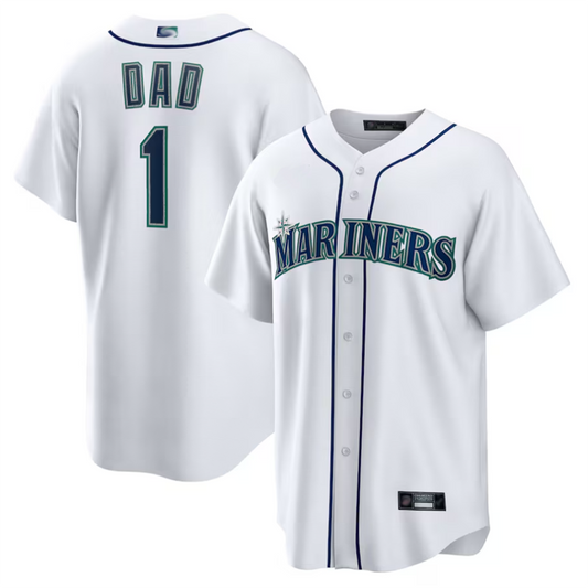 S.Mariners White #1 Dad Player Home Replica Baseball Jerseys