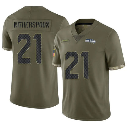 S.Seahawks #21 Devon Witherspoon Player Salute to Service Olive Football Jerseys