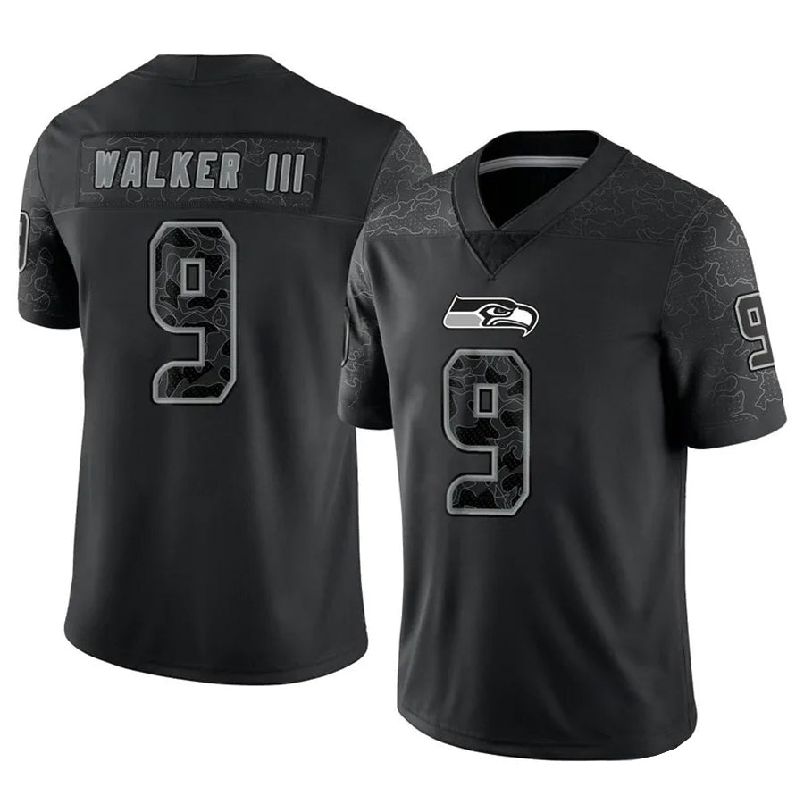 S.Seahawks #9 Kenneth Walker III Player Black Limited Reflective Football Jerseys