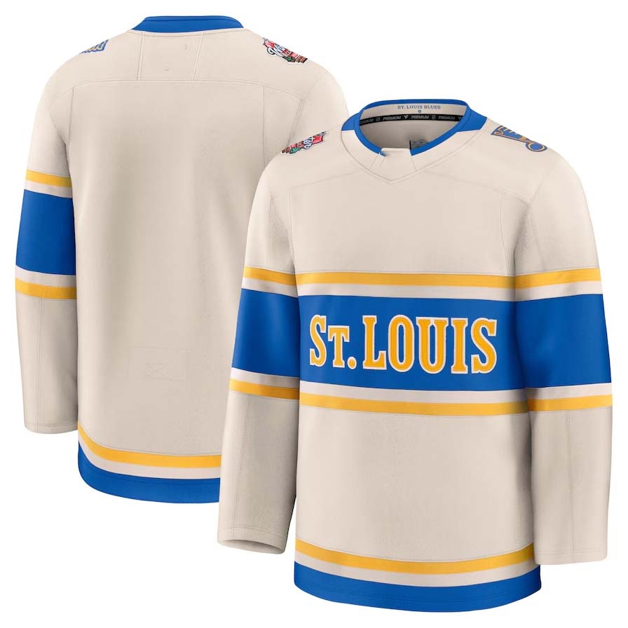 St. L.Blues Fanatics Winter Blank Player Game Jersey - Cream Stitched American Hockey Jerseys