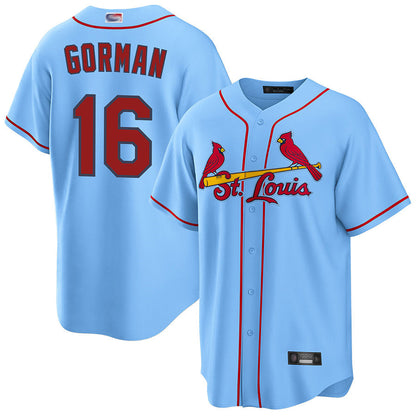 St.Louis Cardinals #16 Nolan Gorman Player Light Blue Replica Baseball Jerseys