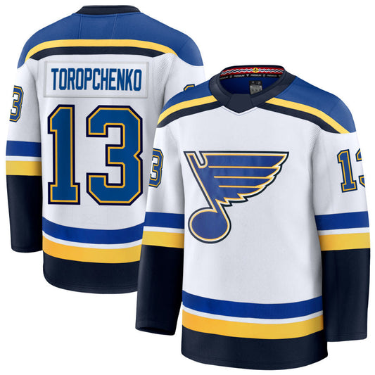 St. L.Blues #13 Alexey Toropchenko Player Fanatics Premium White Hockey Jerseys