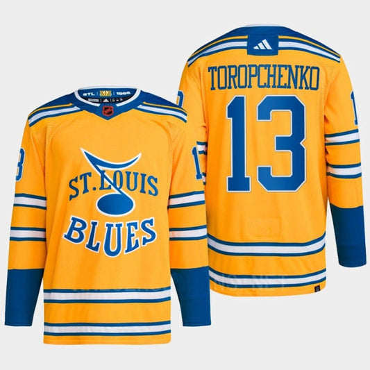 St. L.Blues #13 Alexey Toropchenko Player Fanatics Yellow Special Edition Hockey Jerseys