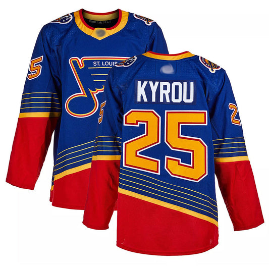 St. L.Blues #25 Jordan Kyrou Player Blue Alt Throwback Hockey Jerseys