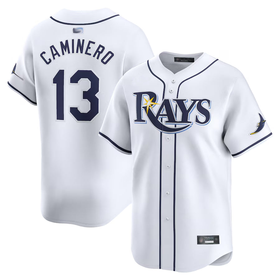 TB.Rays #13 Junior Caminero Player White Home Limited Baseball Jerseys