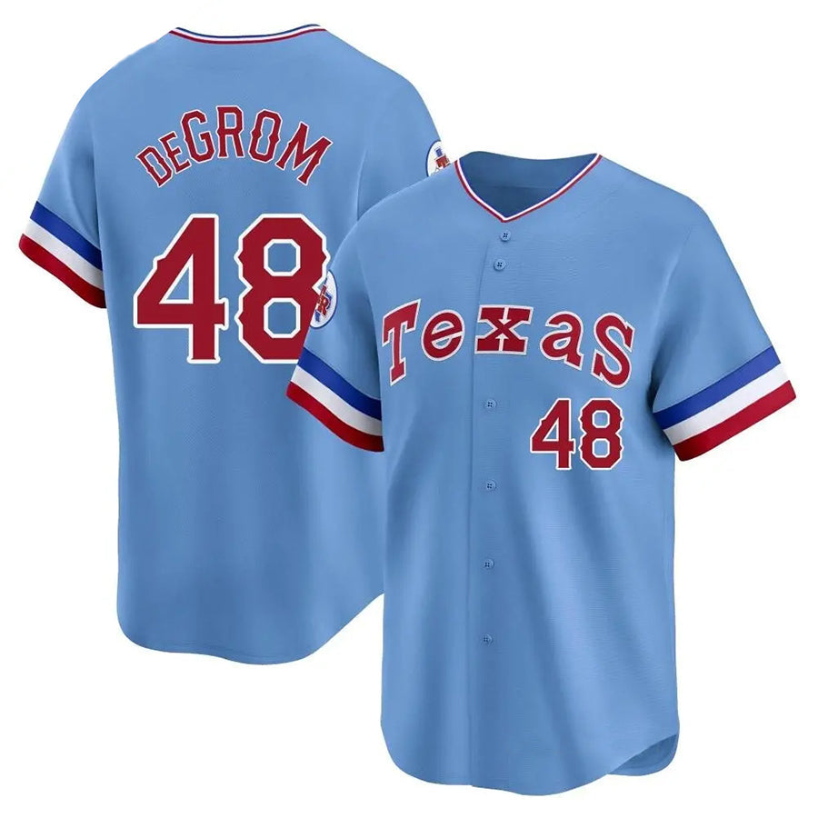 T.Rangers #48 Jacob DeGrom Player Light Blue City Connect Replica Baseball Jerseys