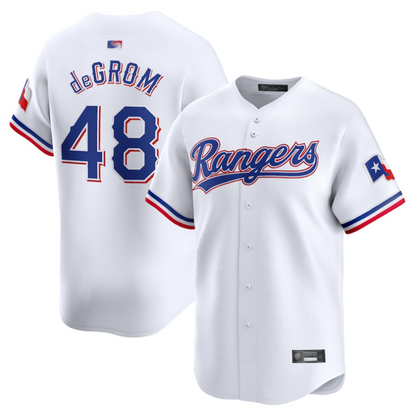 T.Rangers #48 Jacob deGrom Player White Home Limited Baseball Jerseys