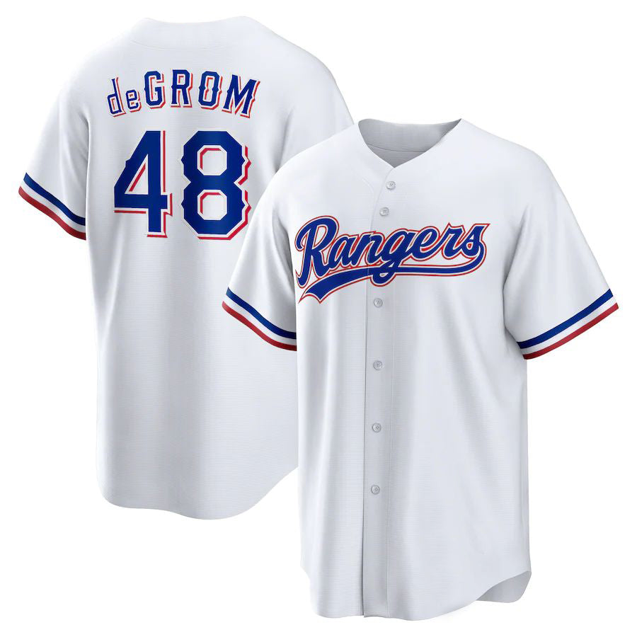 T.Rangers #48 Jacob deGrom Player White Home Replica Team Baseball Jerseys