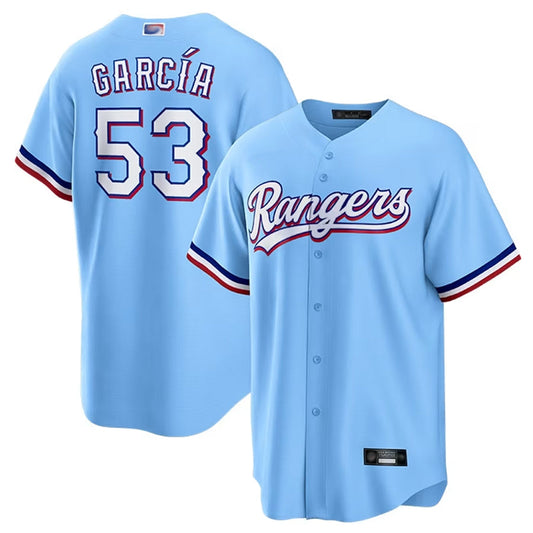 T.Rangers #53 Adolis Garcia Player Light Blue Replica Baseball Jerseys
