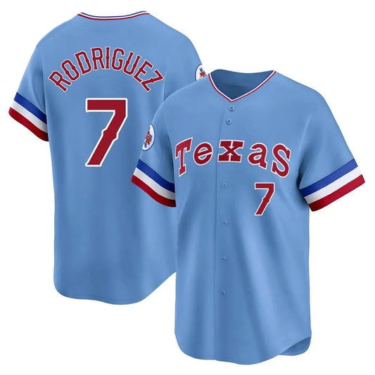 T.Rangers #7 Ivan Rodriguez Player Light Blue City Connect Home Baseball Jerseys
