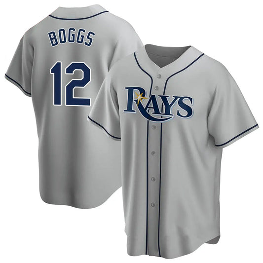 TB.Rays #12 Wade Boggs Player Gray Home Replica Baseball Jerseys