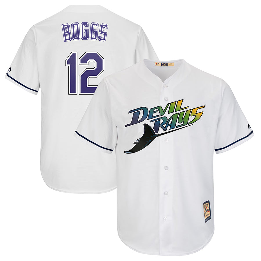 TB.Rays #12 Wade Boggs Player Mitchell & Ness White Cooperstown Replica Baseball Jerseys