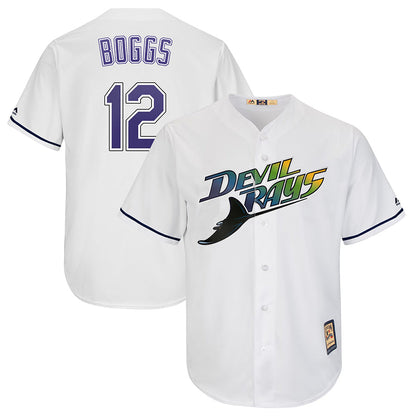 TB.Rays #12 Wade Boggs Player Mitchell & Ness White Cooperstown Replica Baseball Jerseys