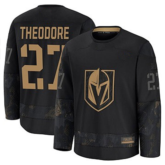 V.Golden Knights #27 Shea Theodore Player Premium Black Military Appreciation Hockey Jerseys