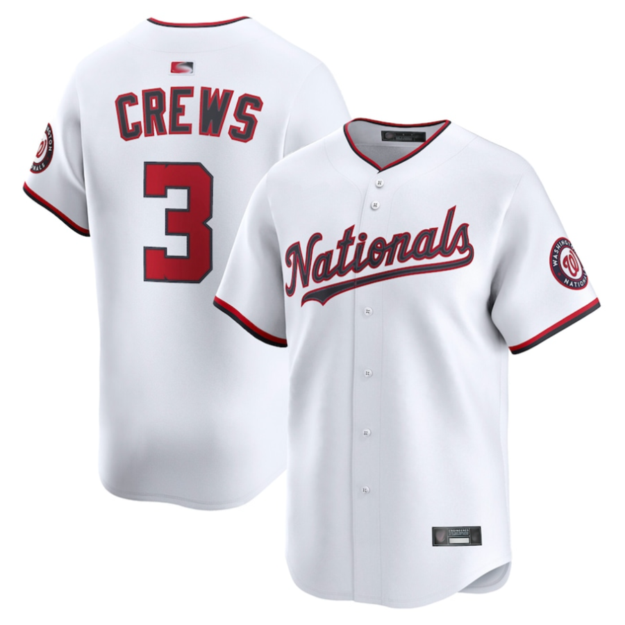 W.Nationals #3 Dylan Crews Player White Limited Baseball Jerseys